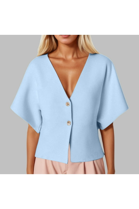 Summer Ribbed V Neck Short Sleeve Knit Jacket For Women Stylish And Comfortable Big Sweater Cardigan Womens Cardigan Sweaters Button down Front Open Cardigan Women Long Cardigan Sweaters for Women Tan
