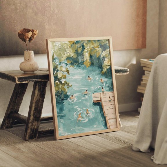 Summer River Swimming Wall Art Print