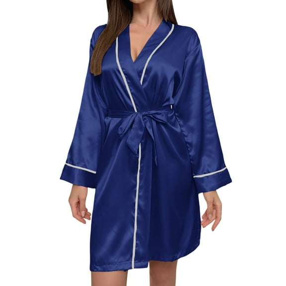 Summer Robe for Women Lightweight 3/4 Sleeve Knee Length Spa Robe Sleepwear