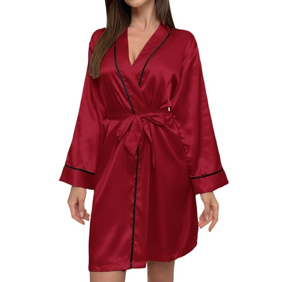 Summer Robe for Women Lightweight 3/4 Sleeve Knee Length Spa Robe Sleepwear