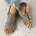 thumbnail image 1 of HWRETIE Rhinestone Hollow Back Zipper Round Toe Sandals Roman Style Women's Summer Shoes, 1 of 6