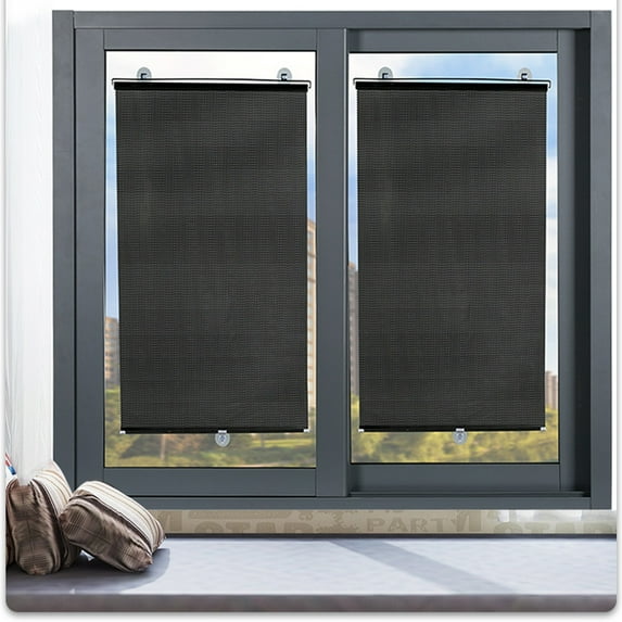 Summer Roller Blinds, Heat Insulation Blinds, Sun Protection Shades, Stretchable Fabric, Indoor Use, Kitchen & Bathroom, Workspace & Vehicle Friendly, Blocking, Energy, Ihhxbz | Black