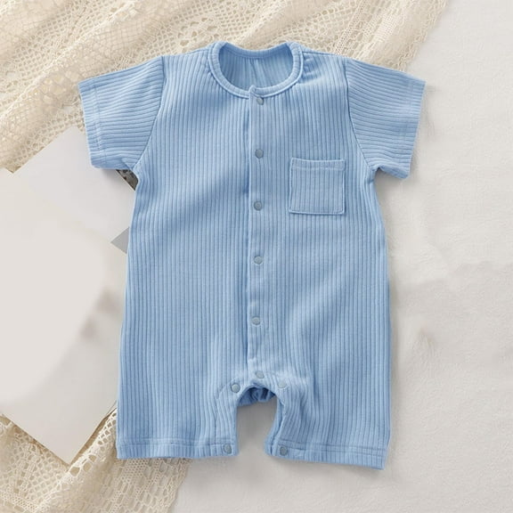 Summer Romper Baby Girl Clothes Children's Solid Color Round Neck Short Sleeved Jumpsuit Baby Summer Breathable Bag Fart Jacket Cute Baby Girl Clothes