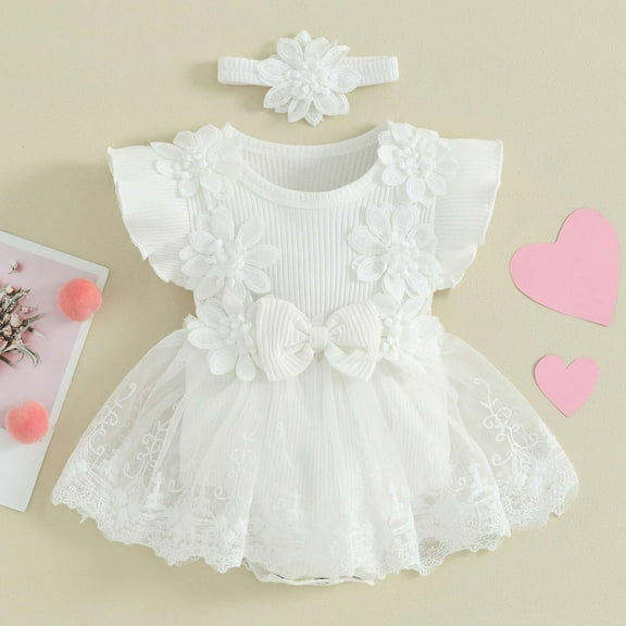 Summer Romper Baby Girls' One-year-old Dress Romper Birthday Stylish Soft Yarn Princess Flower Romper Skirt Baby Girl Clothes 3-6 Months