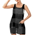 thumbnail image 1 of Summer Romper for Women Casual Fashion Plaid Criss Cross Print Short Jumpsuit with Pocket Tie Knot Front Loose Overalls, Black, XXXL, 1 of 2