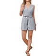 thumbnail image 1 of Summer Romper for Women Striped Sleeveless V Neck Button Down Short Jumpsuit with Belt L Blue, 1 of 6