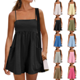 thumbnail image 1 of Summer Rompers Womens Beach Vacation Clothes Adjustable Strap Spaghetti Strap Short Jumpsuits Square Neck Dress with Pockets Black L, 1 of 7