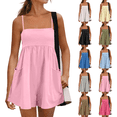 thumbnail image 1 of Summer Rompers Womens Beach Vacation Clothes Adjustable Strap Spaghetti Strap Short Jumpsuits Square Neck Dress with Pockets Pink L, 1 of 7