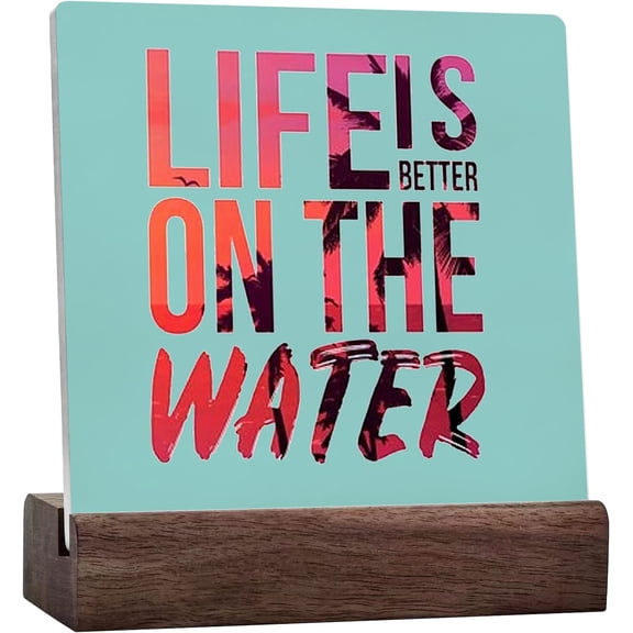Summer Room Decor, Summer Signs For Home, Beach Signs, Coastal Beach Room Decor, Summer Decorations For Home, Life Is Better On The Water Ceramic Table Sign For Desk Shelf Table Decor,