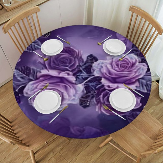 Summer Round Fitted Tablecloth with Elastic Waterproof Oil Proof