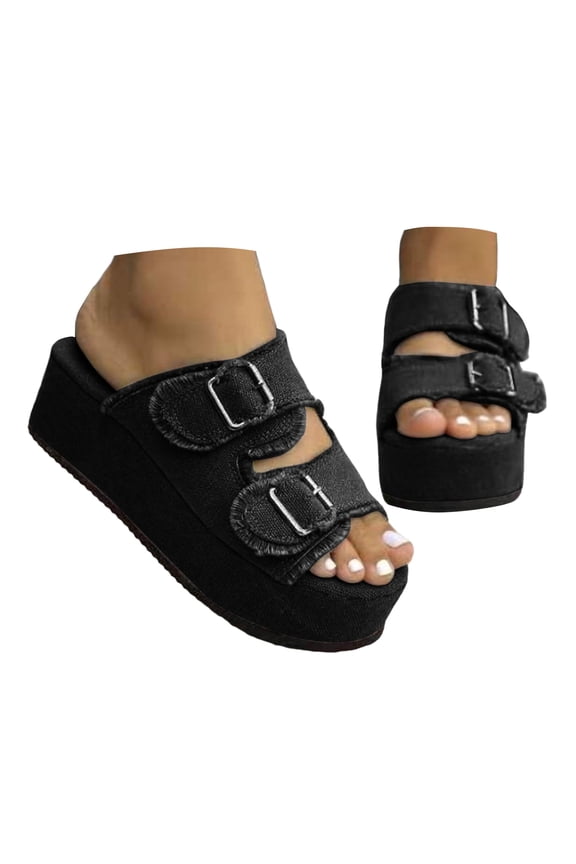 Summer Round Head Slippers With Soft Heel Cowboy Belt A Stirrup Sandal Slippers Female Summer Outside