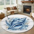 thumbnail image 1 of Summer Round Living Room Rugs 5 ft, Ocean Blue Geometric Texture Conch Starfish Wood Grain Washable Area Rug with Non-Slip Sturdy Edge Binding Round Carpet for Entryway Kitchen Bedroom Bathroom, 1 of 9