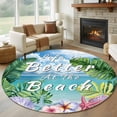 thumbnail image 1 of Summer Round Living Room Rugs 6 ft, Life Is Better At The Beach Ocean Plants Shells Washable Area Rug with Non-Slip Sturdy Edge Binding Round Carpet for Kitchen Office Bedroom, 1 of 9