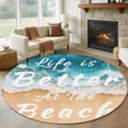 thumbnail image 1 of Summer Round Living Room Rugs 6 ft, Life Is Better At The Blue Beach Beach Ocean Washable Area Rug with Non-Slip Sturdy Edge Binding Round Carpet for Kitchen Office Bedroom, 1 of 9