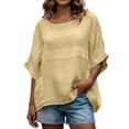 thumbnail image 1 of Summer Round Neck Linen Tops for Women Fashion Capris Sleeve Pullover T-Shirt Loose Casual Tops Daily Wear ,Yellow,3XL, 1 of 7