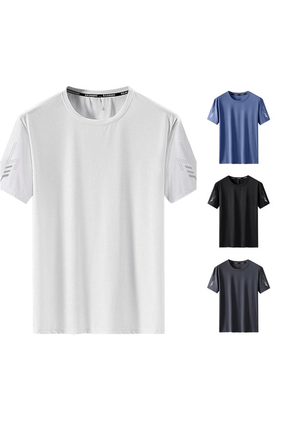 Summer Round Neck Loose Fit Ice Silk Short Sleeve Stretch Breathable Cool and Breathable T Shirt Men's Workout Shirts