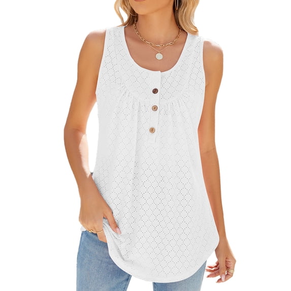 Summer Round Neck Sleeveless Button Solid Color Casual Women's Top