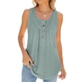 thumbnail image 1 of Summer Round Neck Sleeveless Button Solid Color Casual Women's Top, 1 of 8