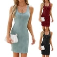 thumbnail image 1 of Summer Round Neck Sleeveless Solid Color Button Hip Dress, 1 of 12