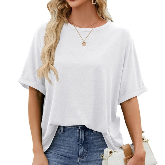 Summer Round Neck Solid Color Short-sleeved Loose Casual Large Size Women's T-shirt