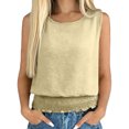 thumbnail image 1 of Summer Round Neck Tank Tops for Women Sleeveless Casual Boho Cami Loose Fitting Smocked Bottom Blouse Shirts Yellow M, 1 of 7