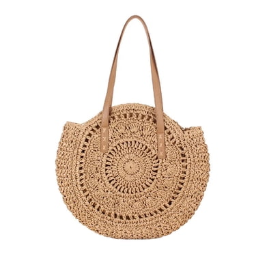 YYW Round Straw Bag - Handwoven Natural Rattan Beach Shoulder Bag, Crossbody Purse For Women (Large 440x420mm) 4 thumbnail image