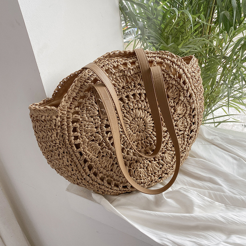 Summer Round Straw Bags for Women Rattan Shoulder Bag Travel Handmade ...