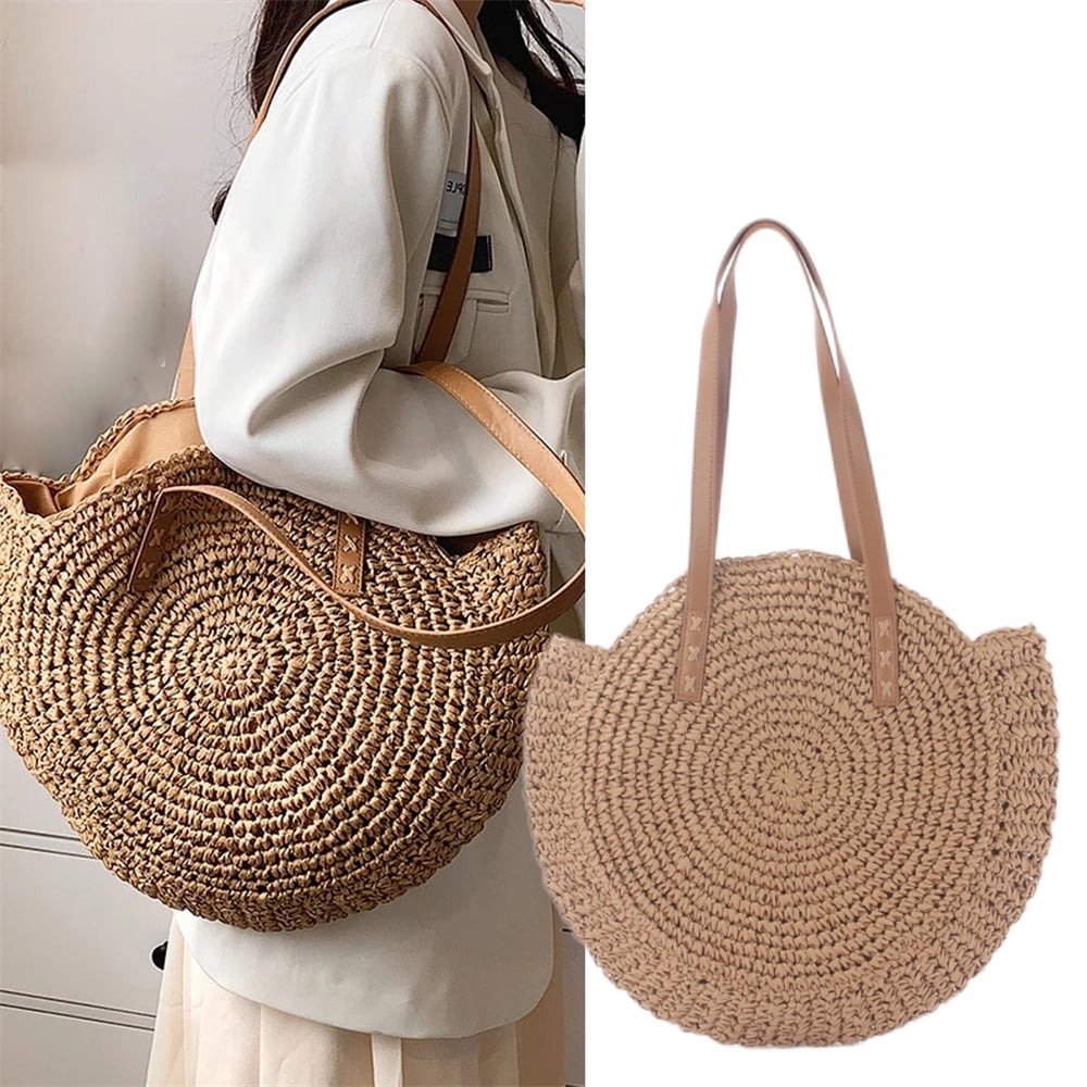 Mairbeon Women Handbag High Capacity Hand-woven Hollow-carved Roomy Top  Handle Storage Wide Use Mini Summer Beach Rattan Tote Bag Outdoor Accessory