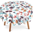 thumbnail image 1 of Summer Round Table Cloth 60 Inch,Seashell Anchor Sunglasses Tablecloth Waterproof Stain Wrinkle Resistant Washable Circle Table Cover for Home Kitchen Dining Room Party Outdoor Picnic, 1 of 6