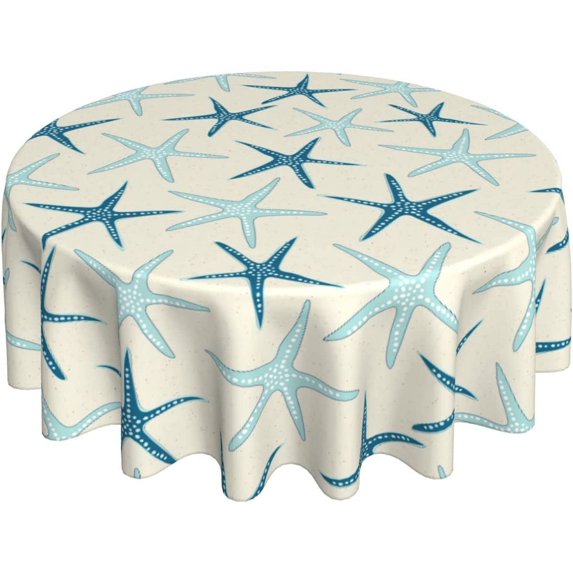 Summer Round Tablecloth 60 Inch Coastal Starfish Nautical Table Clothes Tropical Beach Rustic Waterproof Reusable Circle Table Cover for Picnic Party Dining Room Home Indoor Outdoor Decor