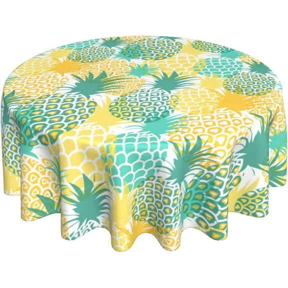 Summer Round Tablecloth 60 Inch Pineapple Tropical Fruit Table Clothes Rustic Blue Yellow Reusable Circle Table Cover for Picnic Party Dining Room Home Indoor Outdoor Decor