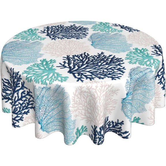 Summer Round Tablecloths Coastal Coral Branch Ocean Themed Tablecloth 70 Inch Round Table Cover Washable Reusable Coral Beach Tablecloth for Home Kitchen Dining Room Party Patio Picnic Decor