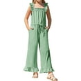 thumbnail image 1 of Summer Ruffle Sleeve Girls Plain Casual Jumpsuit Children Kids Elastic Waist Wide Leg Romper for 5-14 Years, 1 of 6