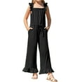 thumbnail image 1 of Summer Ruffle Sleeve Girls Plain Casual Jumpsuit Children Kids Elastic Waist Wide Leg Romper for 5-14 Years, 1 of 6