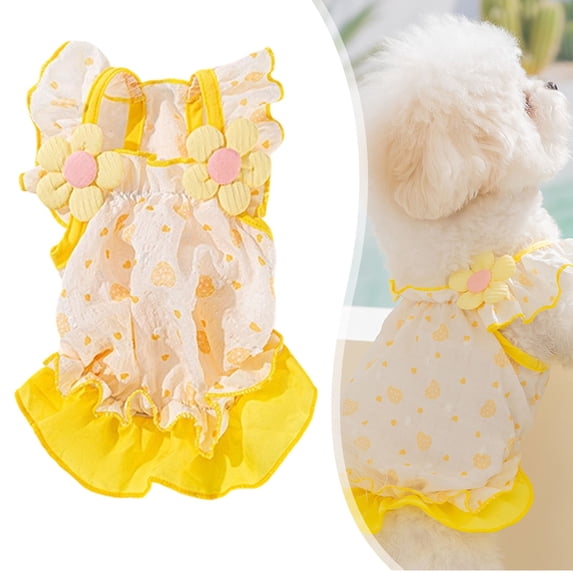 Summer Ruffled Dog Cat Outfit, Breathable Dress with D-Ring, Fashion Apparel for Small Medium Breeds