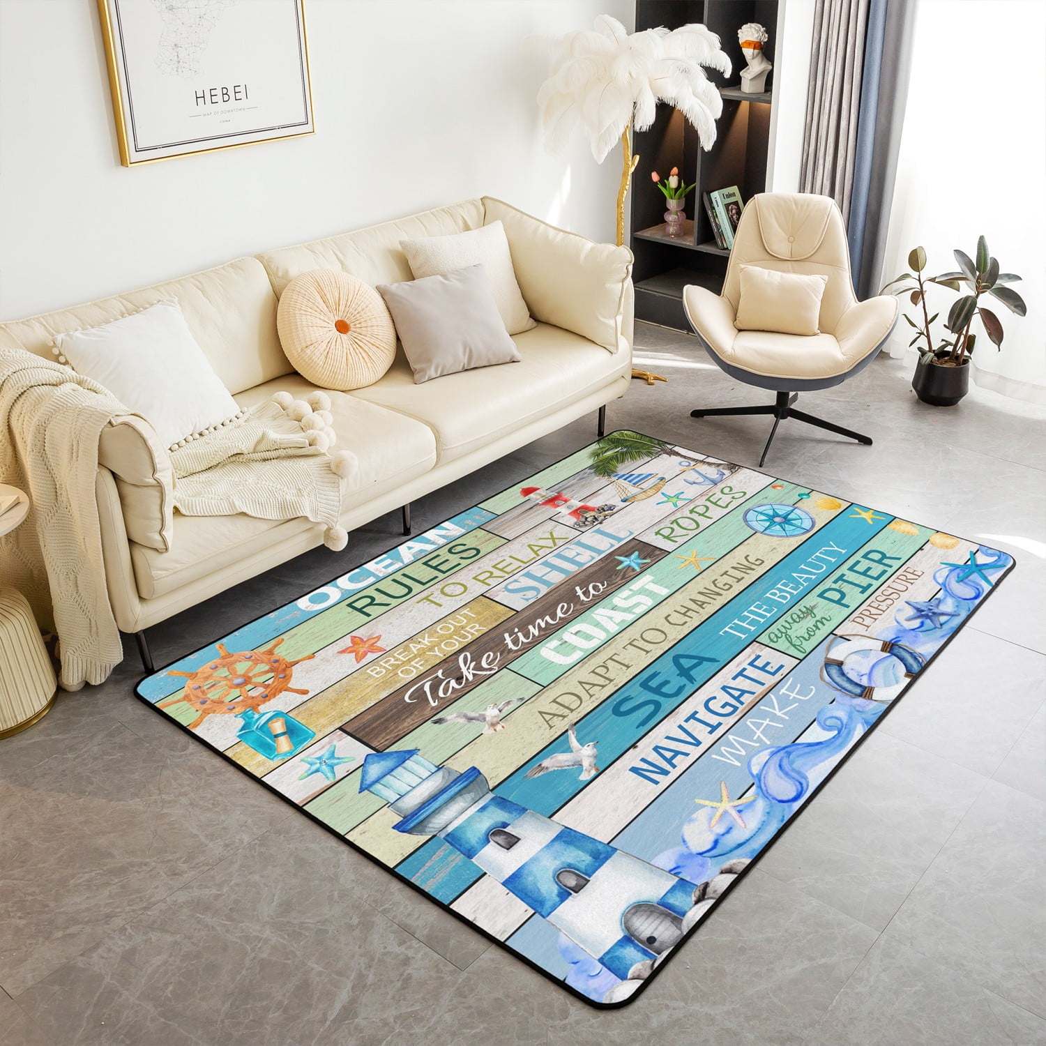 Summer Rug ,Nautical Lighthouse Area Rug 3x5,Coast Starfihs Seagull ...
