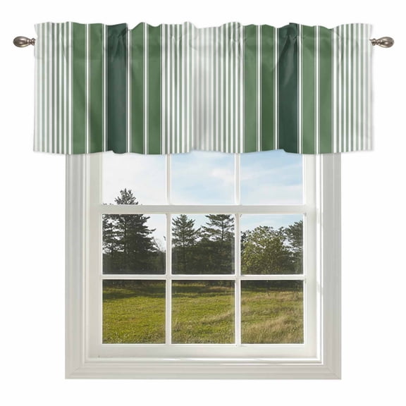 Summer Rustic Sage Green Lines Valances for Windows Modern Minimalist Stripe Rod Pocket Curtain Valance Window Treatment Short Curtains for Kitchen Living Room,42x12in