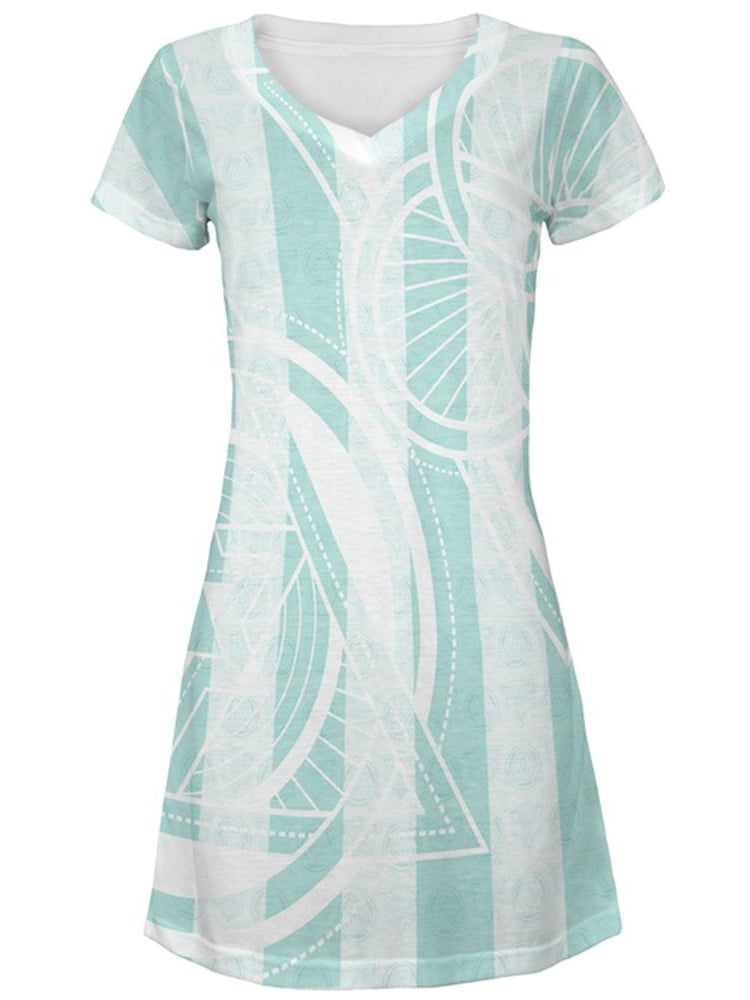 Summer Sacred Geometry Teal Stripes All Over Juniors Beach CoverUp