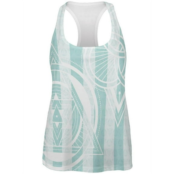 Summer Sacred Geometry Teal Stripes All Over Womens Work Out Tank Top Multi MD