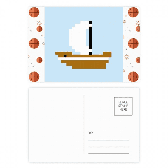 Summer Sail Ship Sea Pixel Basketball Postcard Set Thanks Card Mailing Side 20pcs