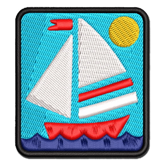 Summer Sailboat Sailing Applique Multi-Color Embroidered Iron-On Patch - 2.0 Inch Mini