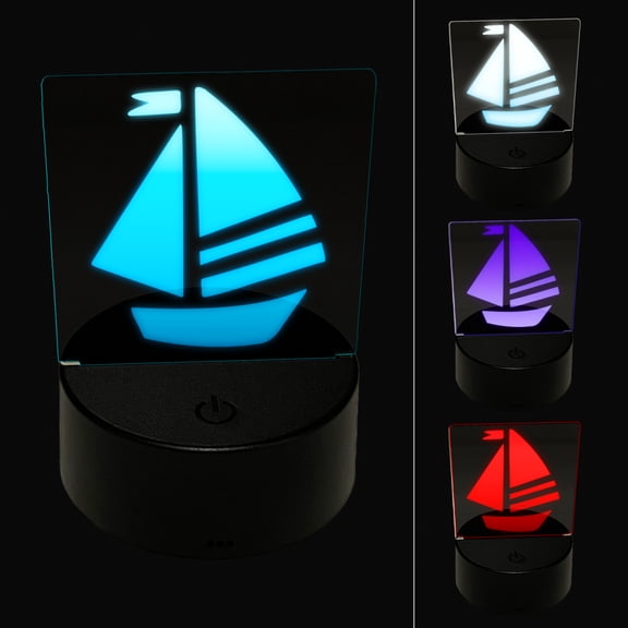 Summer Sailboat Sailing LED Night Light Sign 3D Illusion Desk Nightstand Lamp