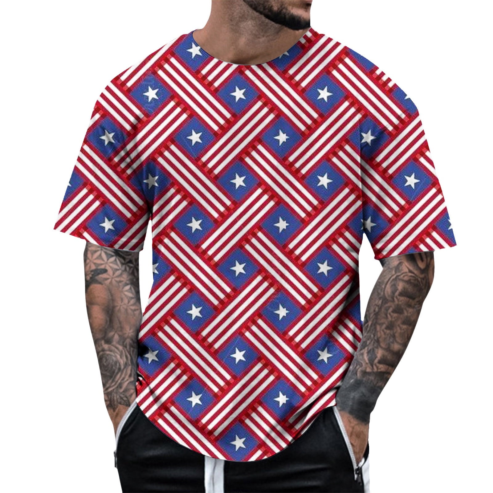Summer Sale 2024， Men's Game People Printed Plus Size Short Sleeve Top