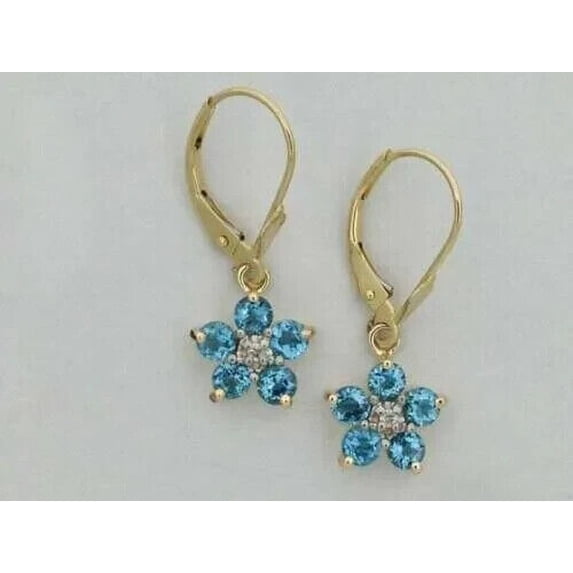 Summer Sale 2Ct Round Cut Lab Created Blue Topaz Drop Dangle Earring 14k Yellow Gold Plated Silver