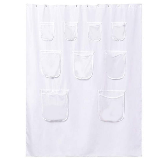 Summer Sale！ Shiogb Storage Pocket Shower Curtain·Pvc Washable, Waterproof 9 Mesh Pockets, 71 X 84 Inch Extra Long Fabric Shower Curtain