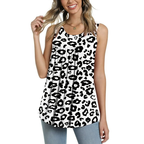 Summer Sale sovlvnd Womens Over Size Loose Comfy Tee Blouse Women's Summer Casual Sleeveless Blouse Crewneck Tops Floral Printed T-Shirt Vest For Women Leggings Pleated Blouse