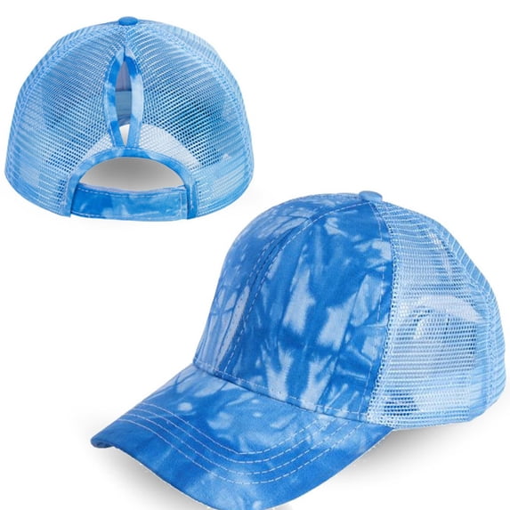 Summer Sales Under $5 Blue Baseball Cap GIJNRIUIUA Baseball Ponytail Plain Cap Tie-Dye Print Messy Buns Unisex Trucker Hat Visor Baseball Caps Fishing Cap