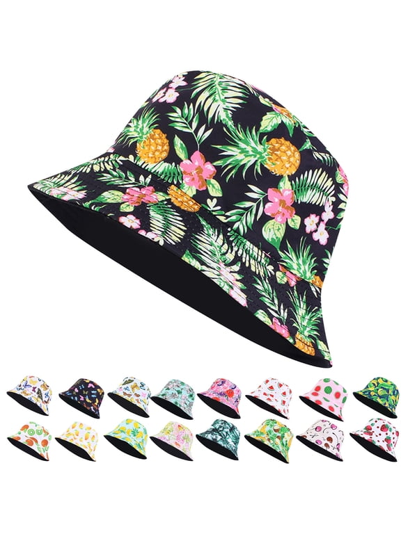 Summer Sales Under $5 Blue Sun Hats for Men GIJNRIUIUA Unisex Print Double Side Wear Reversible Bucket Hat Trendy Cotton Twill Canvas Sun Fishing Hat Fashion Cap Cowboy Hat