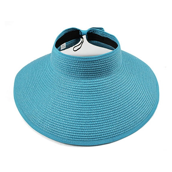 Summer Sales Under $5 Blue Wide Straw Hat GIJNRIUIUA Sun Visor Hats for Women Wide Brim Roll Up Ponytail Summer Hat Packable Foldable Travel Bucket Hats