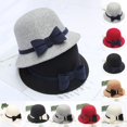 thumbnail image 1 of Summer Sales Under $5 Church Hats for Women GIJNRIUIUA Women Felt Beret Hat with Pearl Detail Elegant Winter Hat Autumn and Winter Bow Knot Round Top Casual Fisherman's Basin Cap Small Bowler Hat, 1 of 4